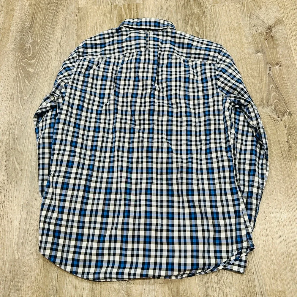Banana Republic Shirt  Mens Medium Grant Fit Blue White Custom Gingham‎ Shirt